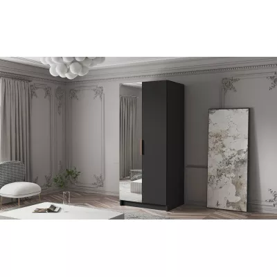 Kleiderschrank mit Spiegel 100 cm LUNES 2 - schwarz / goldener Griff