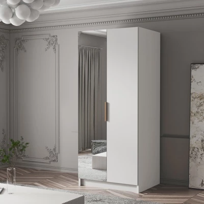 Kleiderschrank mit Spiegel 100 cm LUNES 2 - weiß / goldener Griff
