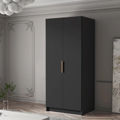 Kleiderschrank 100 cm LUNES 1 - schwarz / goldener Griff