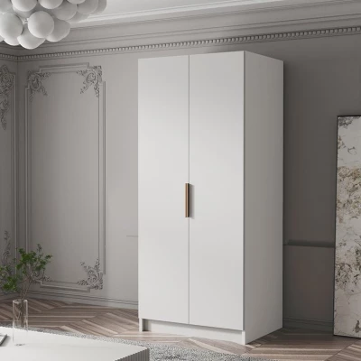 Kleiderschrank 100 cm LUNES 1 - weiß / goldener Griff