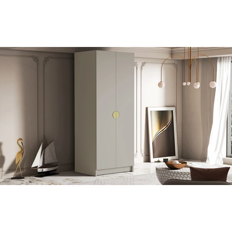 Kleiderschrank 100 cm NOIRA - Kaschmir / goldene Griffe