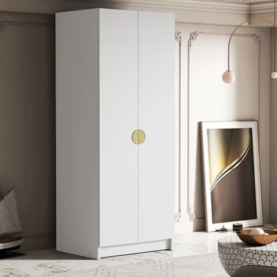 Kleiderschrank 100 cm NOIRA - weiß / goldene Griffe