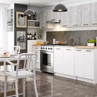 Küchenzeile 240 cm VERMINA - Beton / Weiß