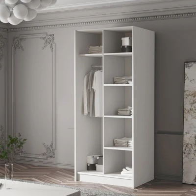 Kleiderschrank mit Spiegel 100 cm LUNES 2 - weiß / schwarzer Griff
