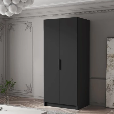 Kleiderschrank 100 cm LUNES 1 - schwarz / schwarzer Griff