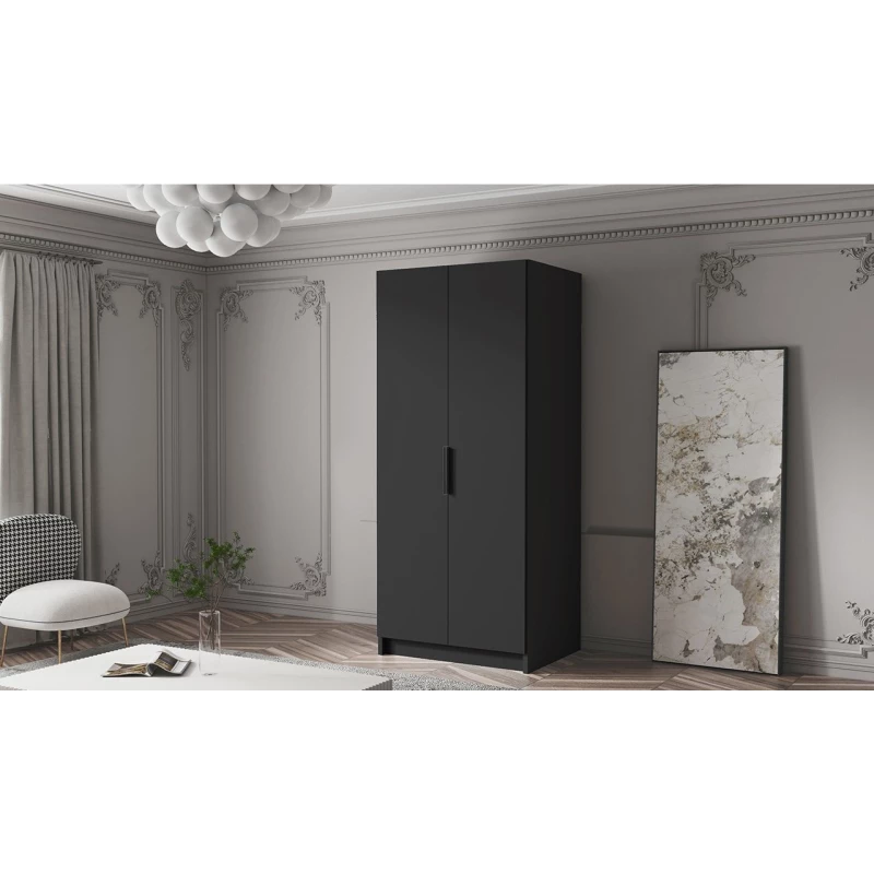 Kleiderschrank 100 cm LUNES 1 - schwarz / schwarzer Griff