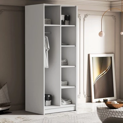 Kleiderschrank 100 cm NOIRA - Kaschmir / schwarze Griffe
