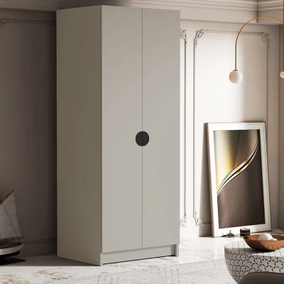 Kleiderschrank 100 cm NOIRA - Kaschmir / schwarze Griffe