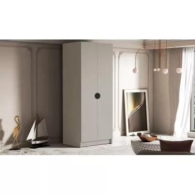 Kleiderschrank 100 cm NOIRA - Kaschmir / schwarze Griffe