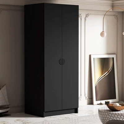 Kleiderschrank 100 cm NOIRA - schwarz / schwarze Griffe