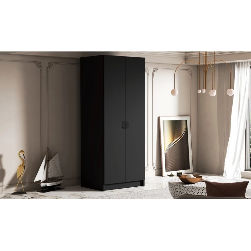 Kleiderschrank 100 cm NOIRA - schwarz / schwarze Griffe