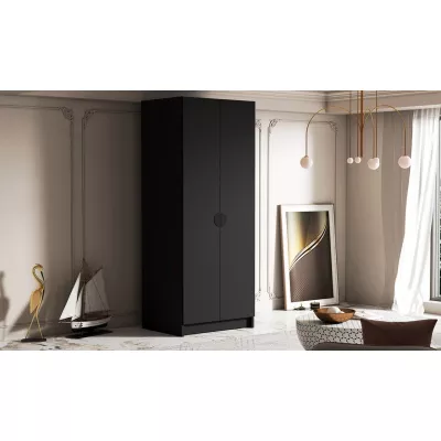 Kleiderschrank 100 cm NOIRA - schwarz / schwarze Griffe