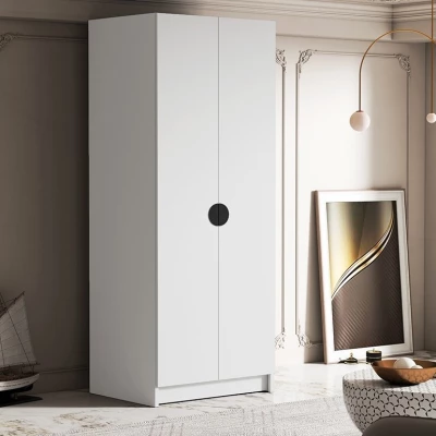 Kleiderschrank 100 cm NOIRA - weiß / schwarze Griffe