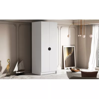 Kleiderschrank 100 cm NOIRA - weiß / schwarze Griffe