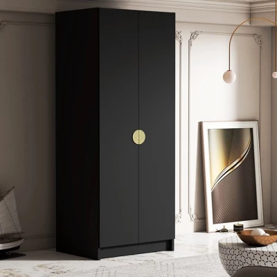 Kleiderschrank 100 cm NOIRA - schwarz / goldene Griffe