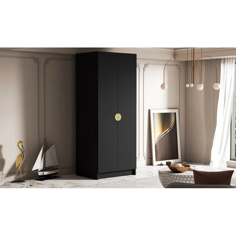 Kleiderschrank 100 cm NOIRA - schwarz / goldene Griffe