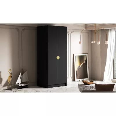 Kleiderschrank 100 cm NOIRA - schwarz / goldene Griffe