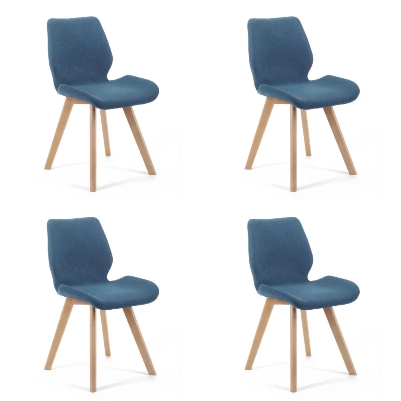 4er-Set Esszimmerstühle KIMTE - blau/Buche