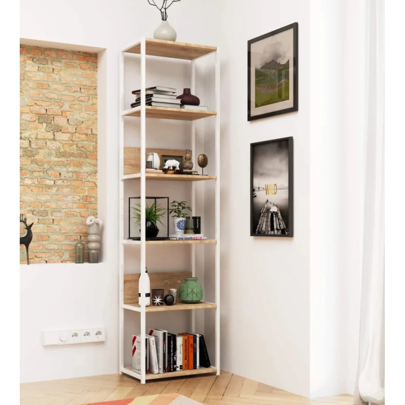 Metallregal 50 cm TOMIRAN - weiß / Sonoma Eiche