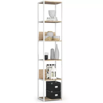 Metallregal 40 cm TOMIRAN - weiß / Sonoma Eiche