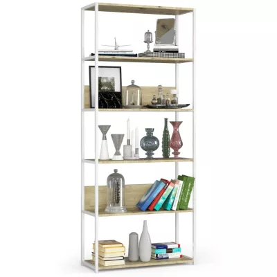 Metallregal 80 cm TOMIRAN - weiß / Artisan Eiche
