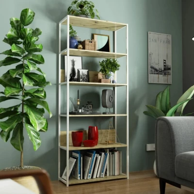 Metallregal 80 cm TOMIRAN - weiß / Artisan Eiche