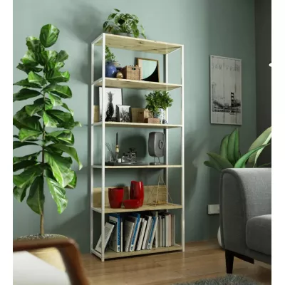 Metallregal 80 cm TOMIRAN - weiß / Artisan Eiche