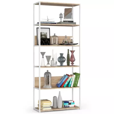 Metallregal 80 cm TOMIRAN - weiß / Sonoma Eiche