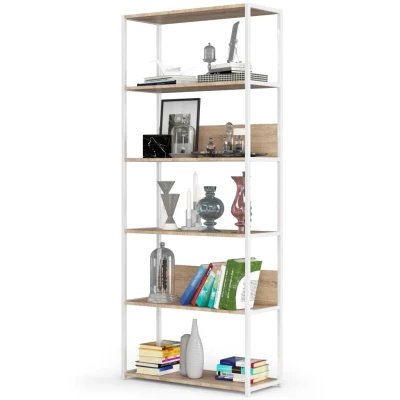 Metallregal 80 cm TOMIRAN - weiß / Sonoma Eiche
