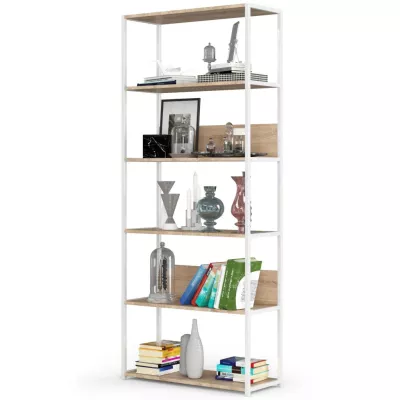 Metallregal 80 cm TOMIRAN - weiß / Sonoma Eiche