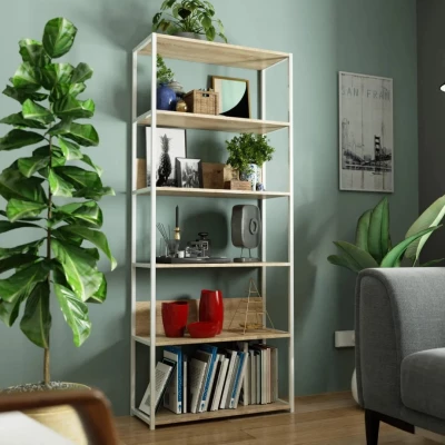 Metallregal 80 cm TOMIRAN - weiß / Sonoma Eiche