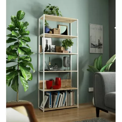 Metallregal 80 cm TOMIRAN - weiß / Sonoma Eiche
