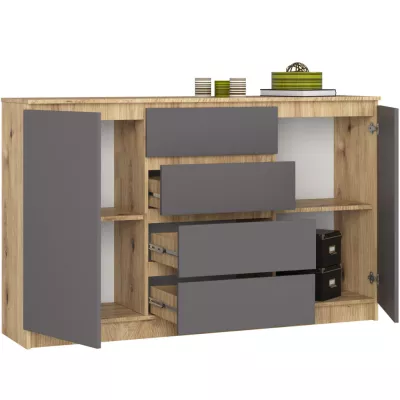 Breite, kombinierte Kommode SAVRILA – Artisan Eiche / Grau