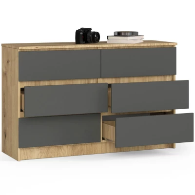 Breite Schubladenkommode SAVRILA – Artisan Eiche / Grau