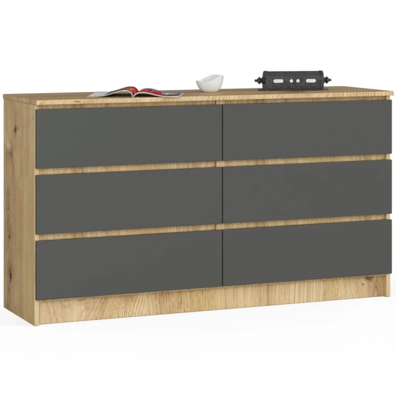 Breite Kommode mit Schubladen SAVRILA – Artisan Eiche / Grau