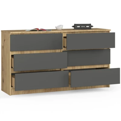 Breite Kommode mit Schubladen SAVRILA – Artisan Eiche / Grau