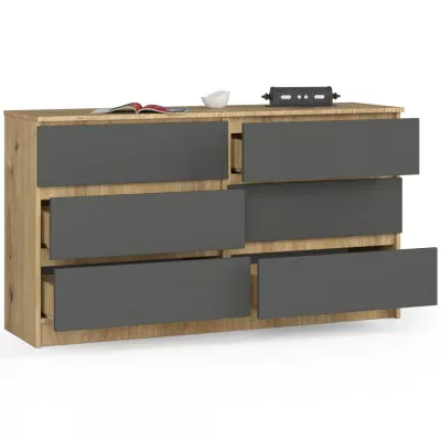 Breite Kommode mit Schubladen SAVRILA – Artisan Eiche / Grau