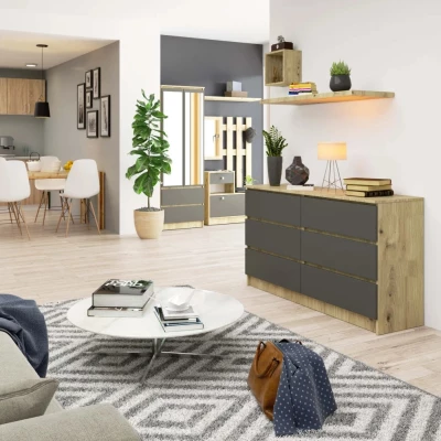Breite Kommode mit Schubladen SAVRILA – Artisan Eiche / Grau