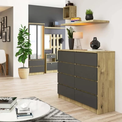 Breite Kommode SAVRILA – Artisan Eiche / Grau