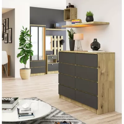 Breite Kommode SAVRILA – Artisan Eiche / Grau