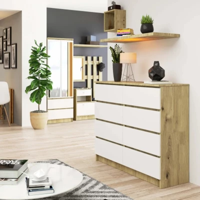 Breite Kommode SAVRILA – Artisan Eiche / Weiß