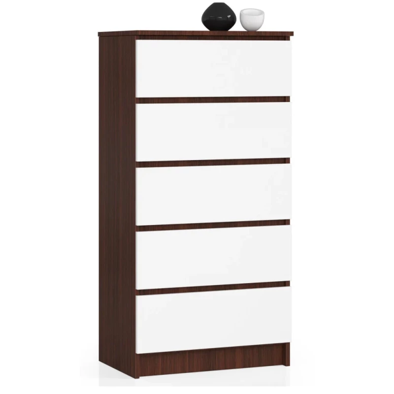 Hohe Kommode SAVRILA – Wenge/Weiß