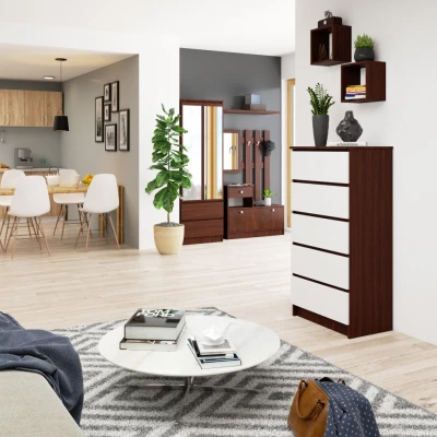 Hohe Kommode SAVRILA – Wenge/Weiß