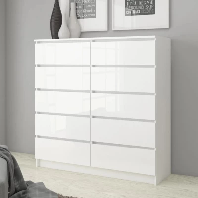 Kommode für das Wohnzimmer SAVRILA – weiß / weiß glänzend