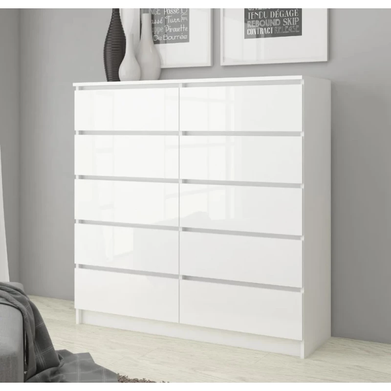 Kommode für das Wohnzimmer SAVRILA – weiß / weiß glänzend