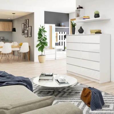 Kommode für das Wohnzimmer SAVRILA – weiß / weiß glänzend