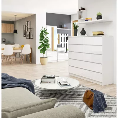 Kommode für das Wohnzimmer SAVRILA – weiß / weiß glänzend