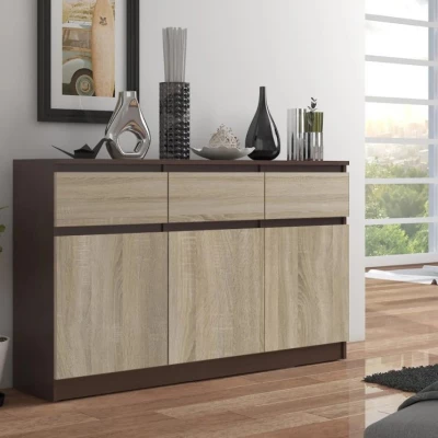 Kommode mit Schubladen und Türen SAVRILA – Wenge/Sonoma Eiche