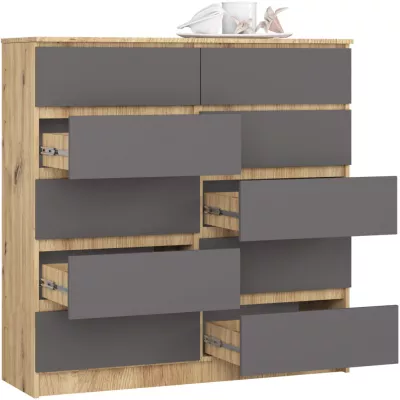 Hohe Schubladenkommode SAVRILA – Artisan Eiche / Grau