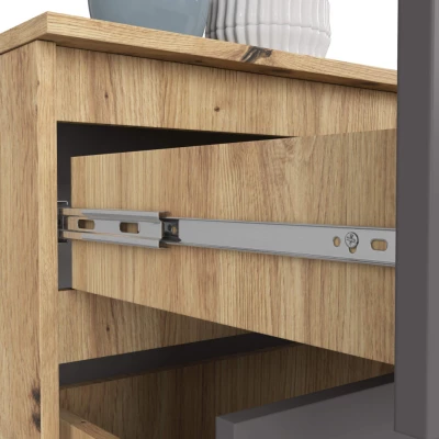 Niedrige Kommode SAVRILA – Artisan Eiche / Grau